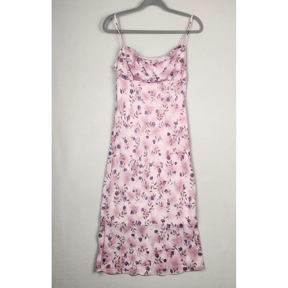 Chesley Dress Womens Medium Pink Purple Floral Slip Midi Babydoll Made USA 90s
